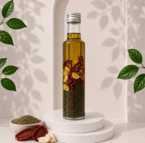 روغن زیتون طعم دار گوجه سیر و ترخون تهیه شده با طعم‌دهنده‌های طبیعی