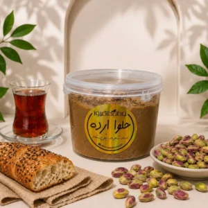 حلوا ارده سه شیره پر پسته با شیره انگور خرما و توت