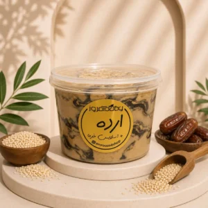 ارده با اسلایس خرما پیارم و کنجد مناسب صبحانه و میان وعده