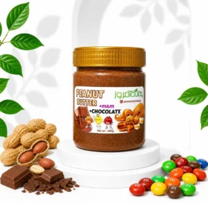 کره بادام زمینی با شکلات و اسمارتیز m&m مناسب صبحانه و دسر