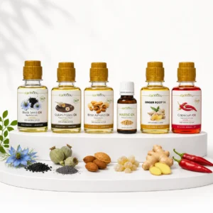 پک ضد درد گیاهی شامل روغن سیاهدانه، روغن خشخاش، روغن بادام تلخ، روغن اسفند، روغن زنجبیل و روغن فلفل قرمز