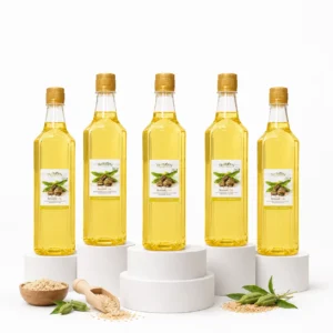 پک ۵ تایی روغن کنجد خالص یک لیتری امروز شاپ روی سکوی سفید