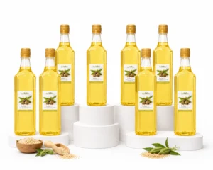 پک ۸ تایی روغن کنجد خالص یک لیتری امروز شاپ روی سکوی سفید